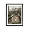 Plakat w ramie 40x50 - Urok Drewnianej Chatki w Górach - chatka w górach, drewniany domek - rama czarna