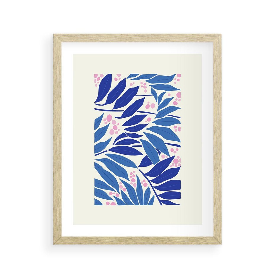 Plakat w ramie 40x50 - Kolorowy Wir - liściasta kompozycja, nowoczesny plakat - rama drewno