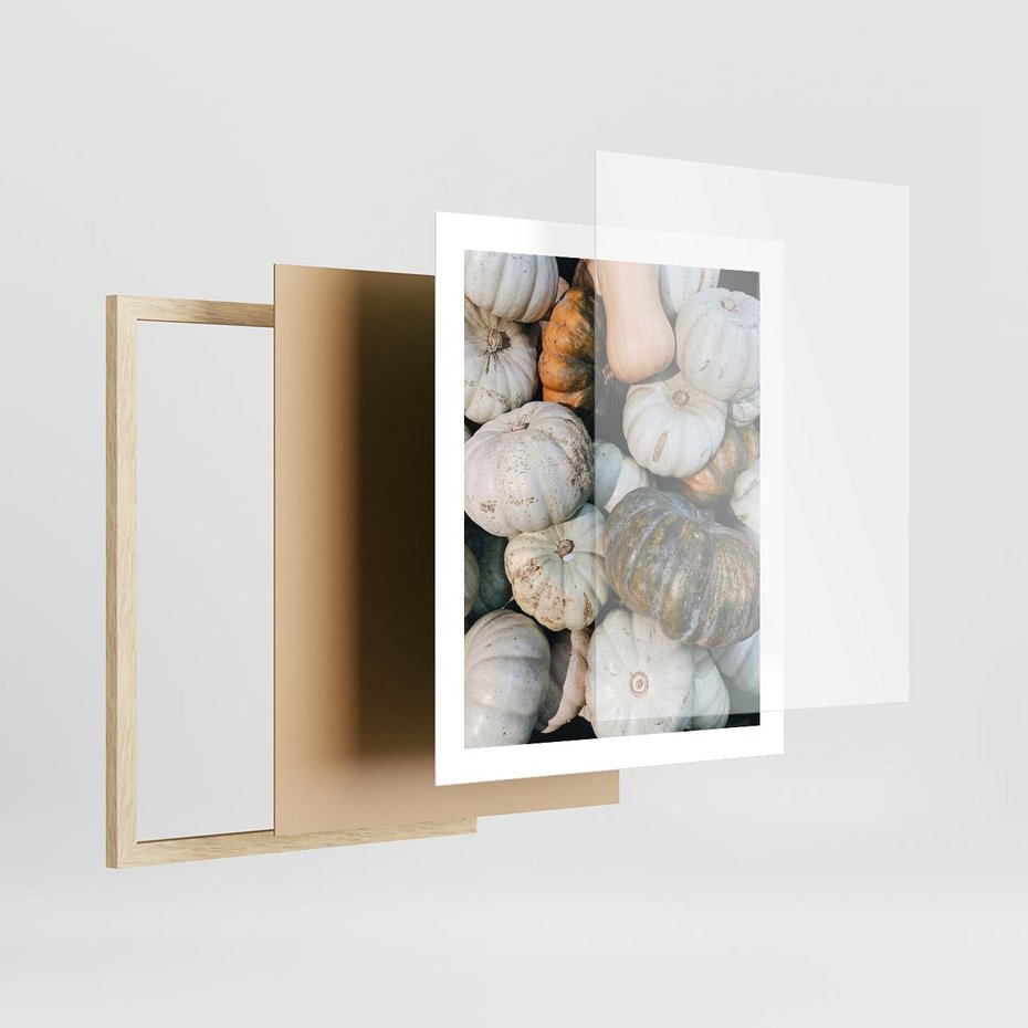 Plakat w ramie 40x50 - Minimalizm Jesieni - dynie, białe - rama drewno