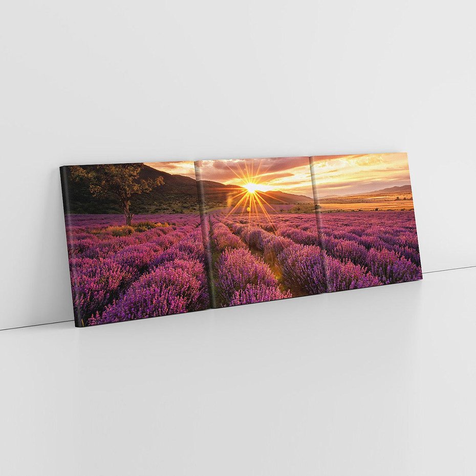Obraz na płótnie 90x30 - Lawenda: Pachnące pole kwiatów - kwiaty, lawenda