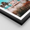Plakat w ramie 50x70 - Plaża, Palmy i Spokój Miami - budka ratownika, plaża Miami - rama czarna