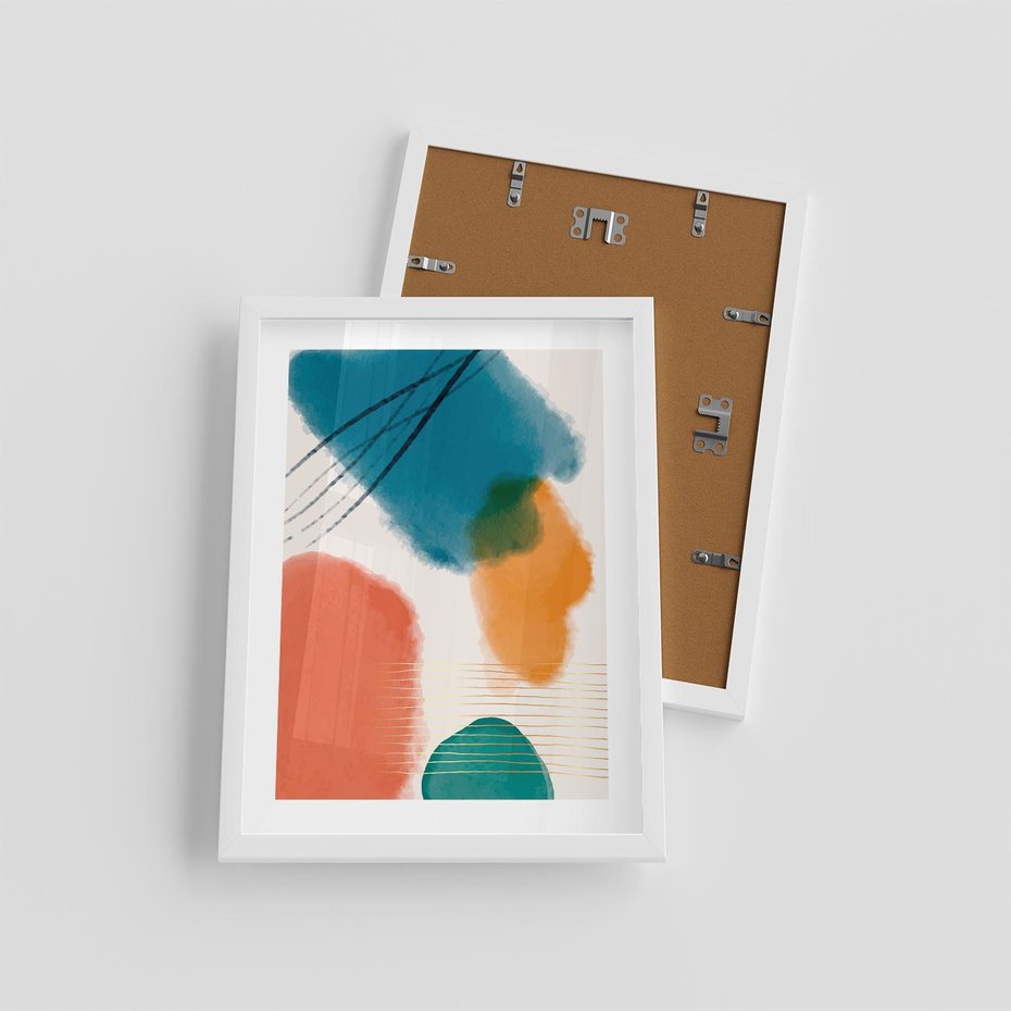 Plakat w ramie 30x40 - Migotliwe Pochwycenia - abstrakcyjne kolorowe plamy, akwarela - rama biała