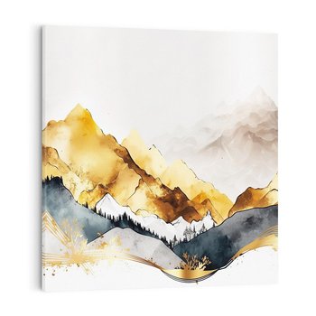 Obraz na płótnie 40x40 - Złote Góry - akwarela, graficzne góry
