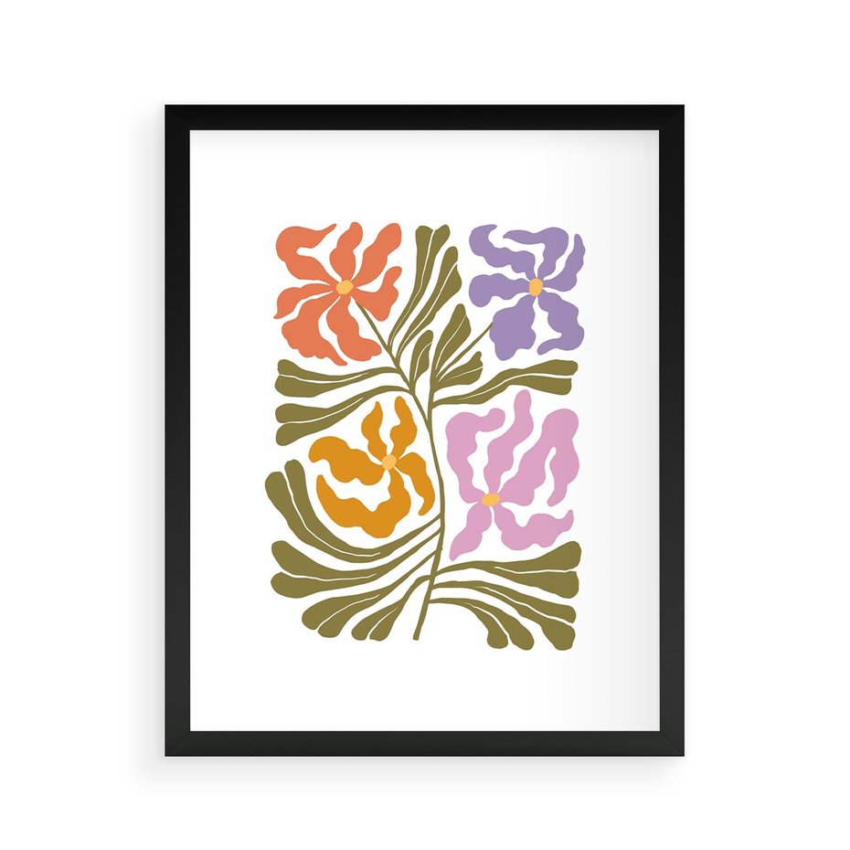Plakat w ramie 40x50 - Rozplątane Wizje - abstrakcyjne kolorowe kwiaty, minimlizm - rama czarna