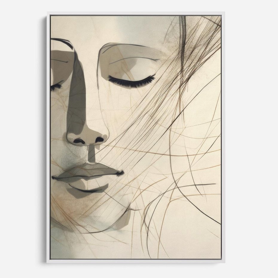 Obraz w ramie 70x100 - Tylko Zamknij Oczy - twarz kobiety, zamknięte oczy - rama biała