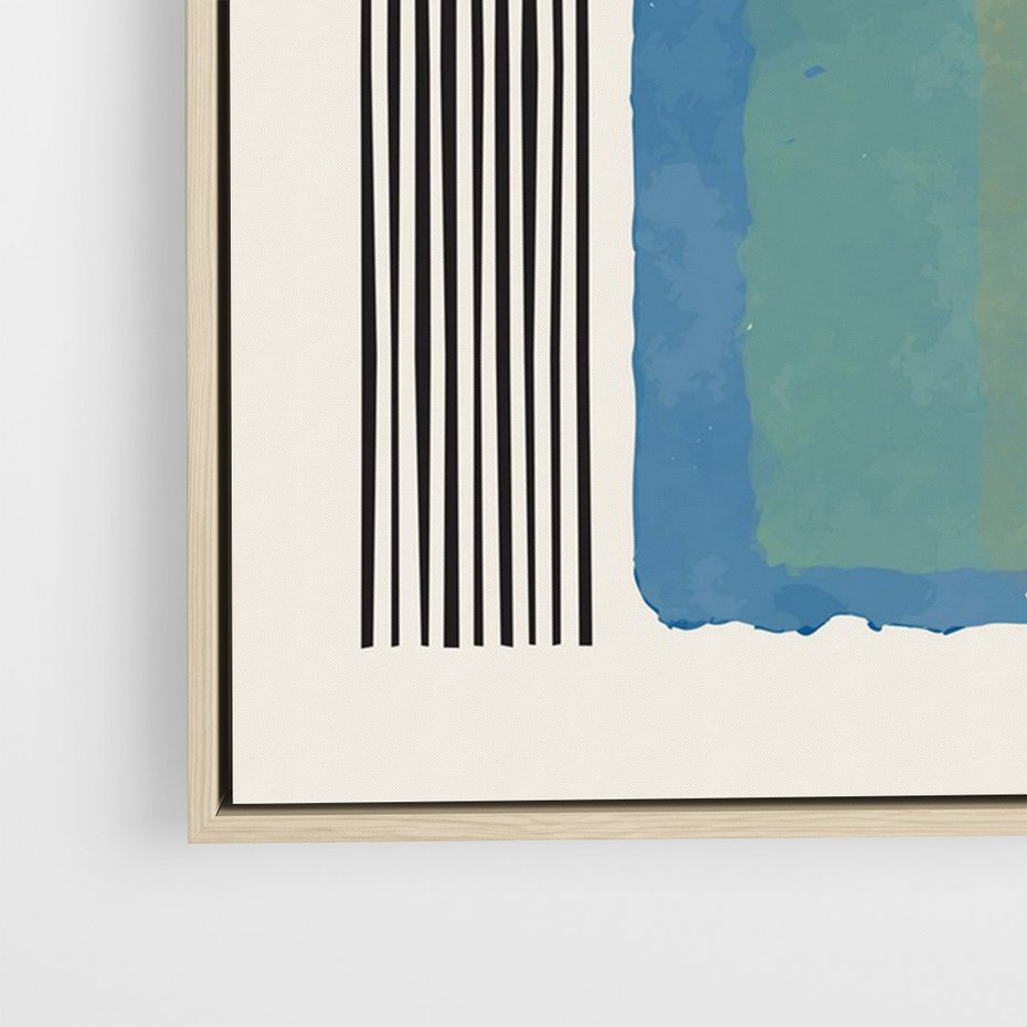 Obraz w ramie 70x100 - Kolorowe Spektrum - kolorowa geometria, prostokąty w intensywnych kształtach i czarne kreski - rama drewno