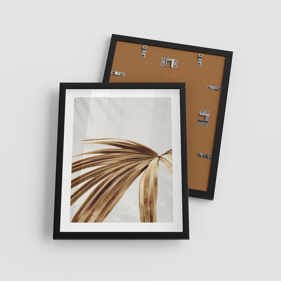 Plakat w ramie 40x50 - Egzotyczny Blask - złote, liście - rama czarna