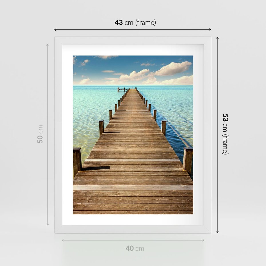 Plakat w ramie 40x50 - Pomost nad morską przestrzenią - pomost, morze - rama biała