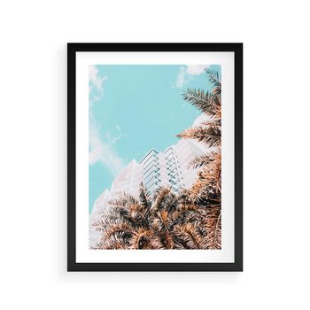 Plakat w ramie 30x40 - Wakacyjny Raj - palmy, wysokie budynki - rama czarna