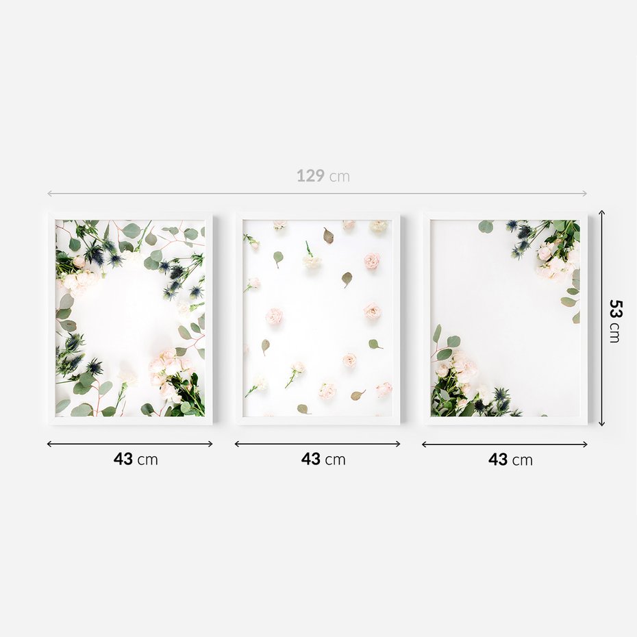 Zestaw obrazy w ramie 40x50 galeria - Białe, kwiaty, róże - rama biała