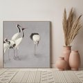 Obraz w ramie 50x50 - Spojrzenie wstecz w pędzlu - szkic rysunek, japońskie żurawie - rama drewno