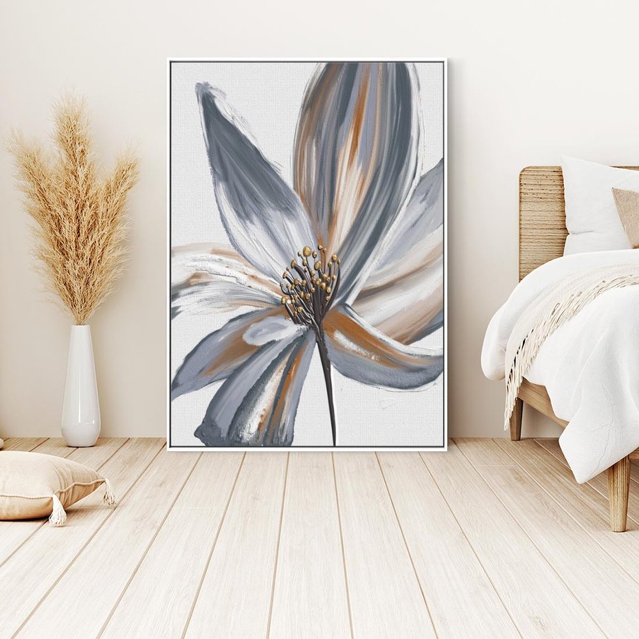 Obraz w ramie 70x100 - Olejne kwiaty - wyraz emocji - kwiaty, malowane - rama biała