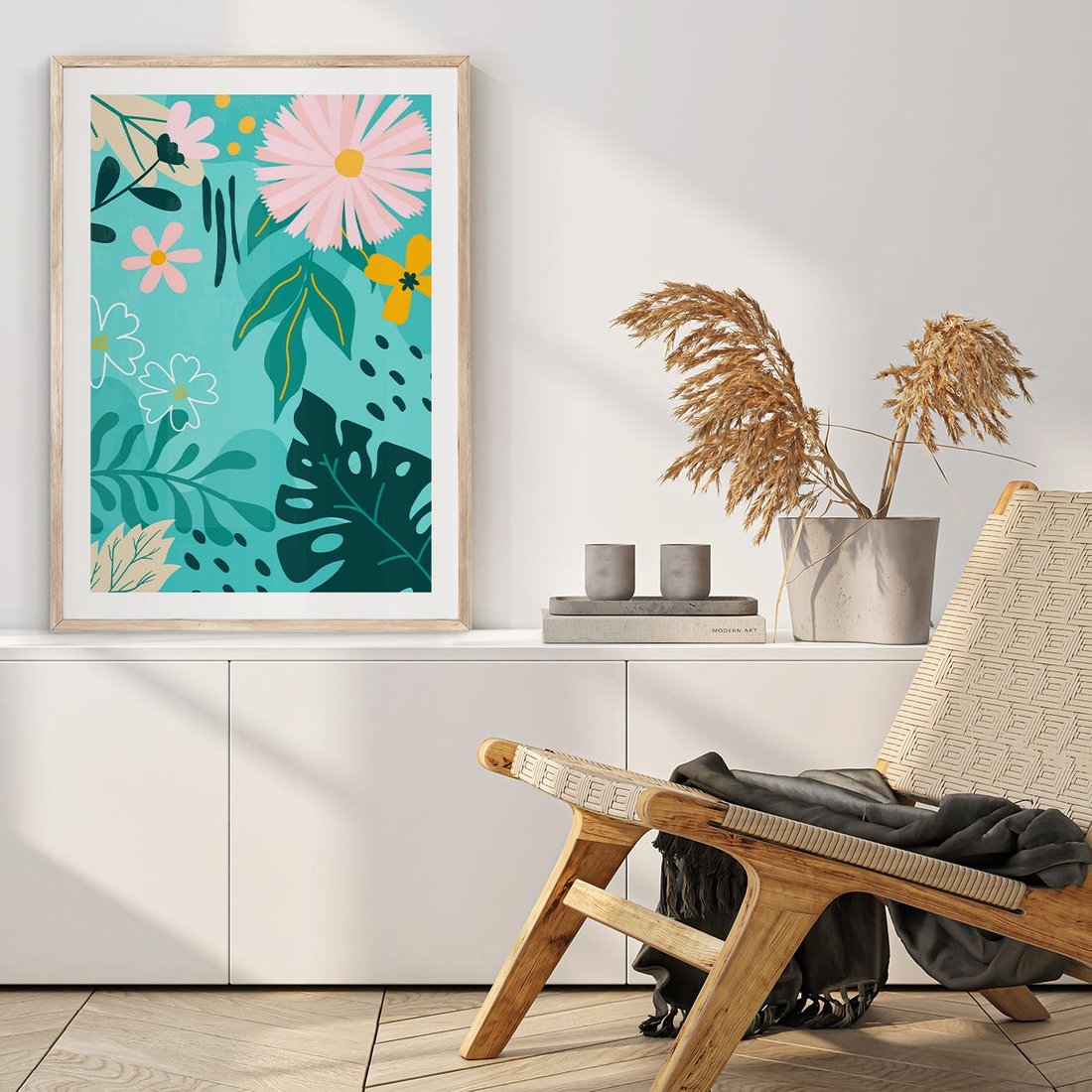 Plakat w ramie 30x40 - Kwiatowe Wibracje - pastelowa kompozycja, kwiaty - rama drewno