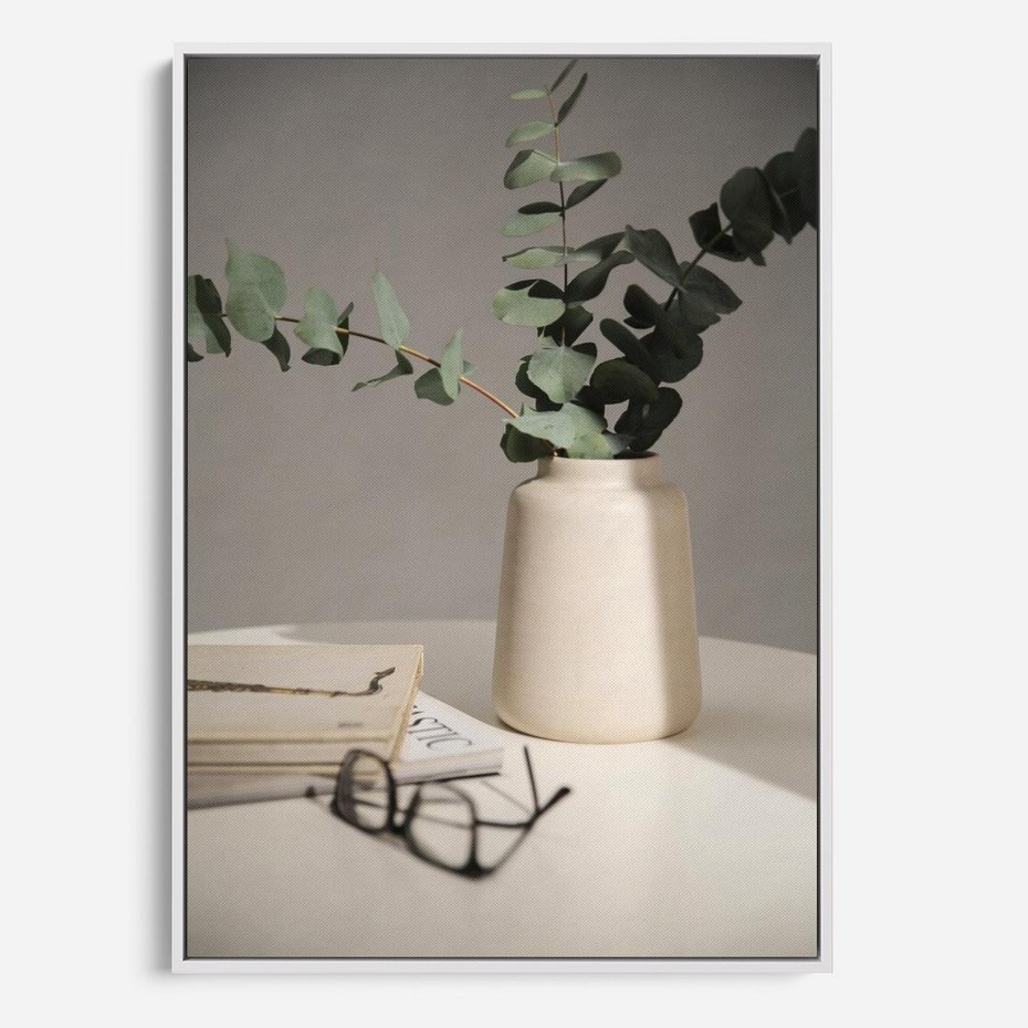Obraz w ramie 80x120 - Eukaliptusowe liście w okularach - liście, eukaliptus - rama biała
