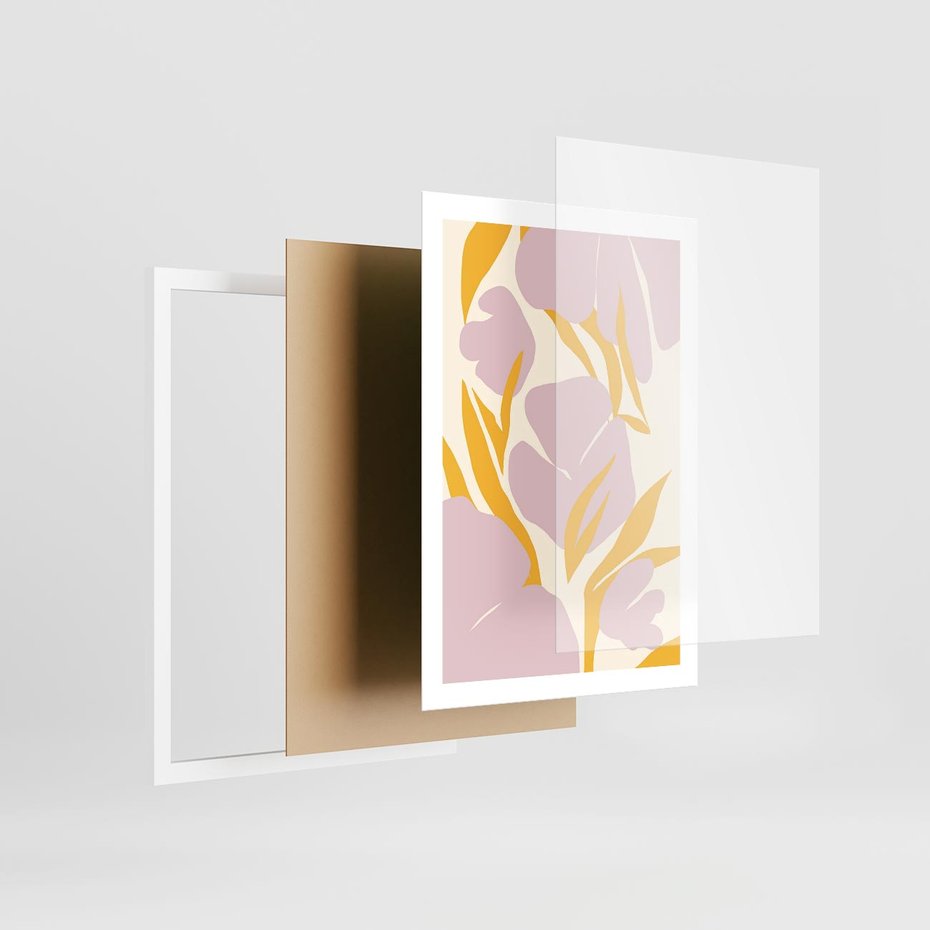 Plakat w ramie 50x70 - Migocące Wibracje - abstrakcyjne kwiaty, pastelowe kolory - rama biała