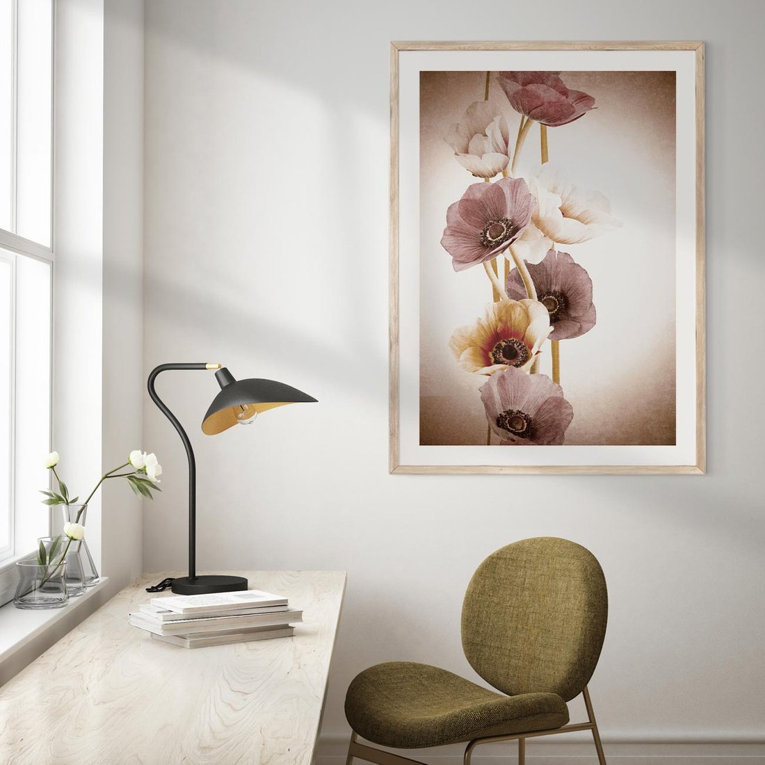 Plakat w ramie 30x40 - Eksplozja kolorów - akwarela, maki - rama drewno