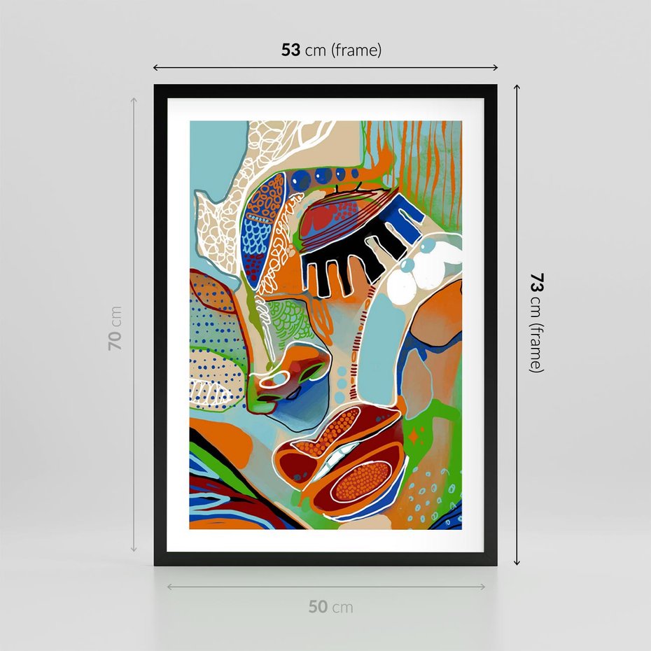 Plakat w ramie 50x70 - Wibracje Kształtów - abstrakcyjny portret kobiety, twarz - rama czarna