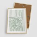 Plakat w ramie 50x70 - Migotliwa Spokojna Zieleń - zielony plakat, abstrakcyjne splątane linie - rama drewno