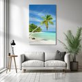 Obraz na płótnie 70x100 - Raj na Malediwach: plaża, morze i palmy - Malediwy, plaża