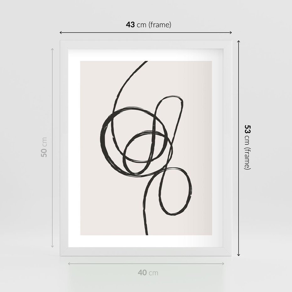 Plakat w ramie 40x50 - Migotliwa Kreatywność - abstrakcyjne szkicowane linie, minimalizm - rama biała