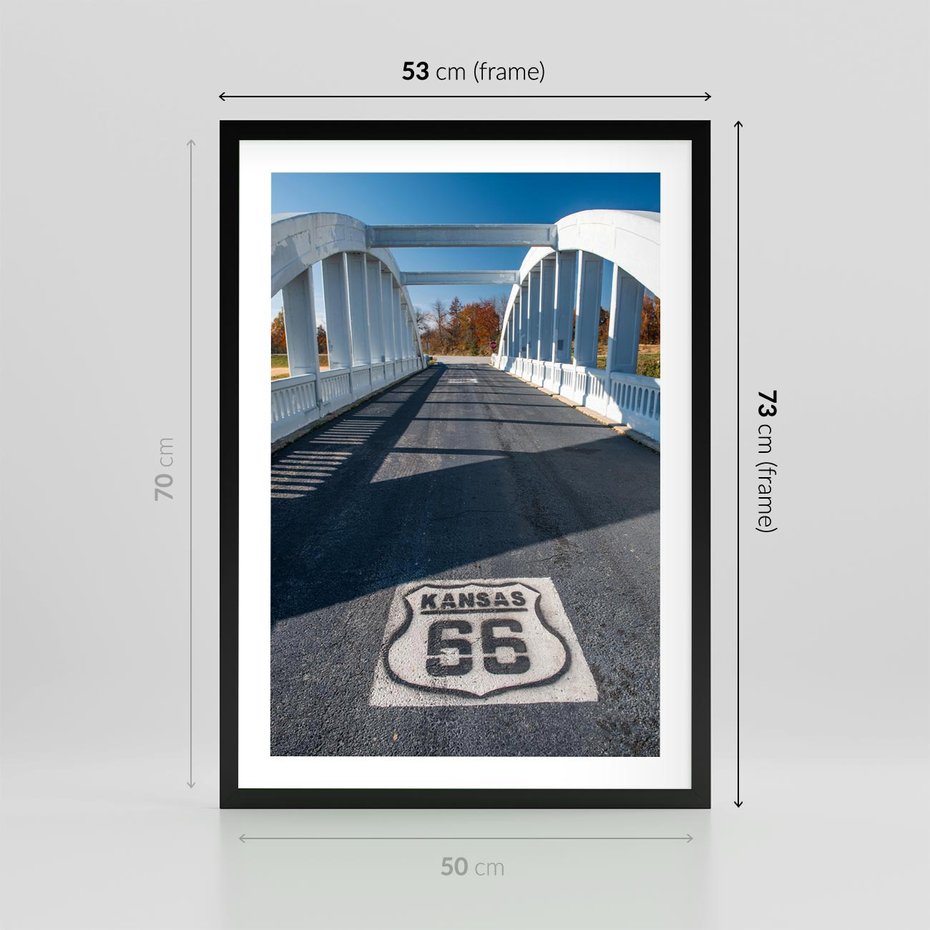 Plakat w ramie 50x70 - Kansas i Route 66 - Kansas, route 66 - rama czarna