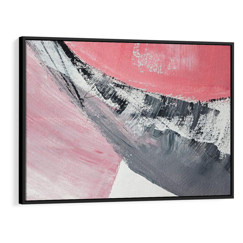 Obraz w ramie 100x70 - Kontrastujący Ruch Emocji - abstrakcyjne pasy farby, kolory róż szary czarny - rama czarna