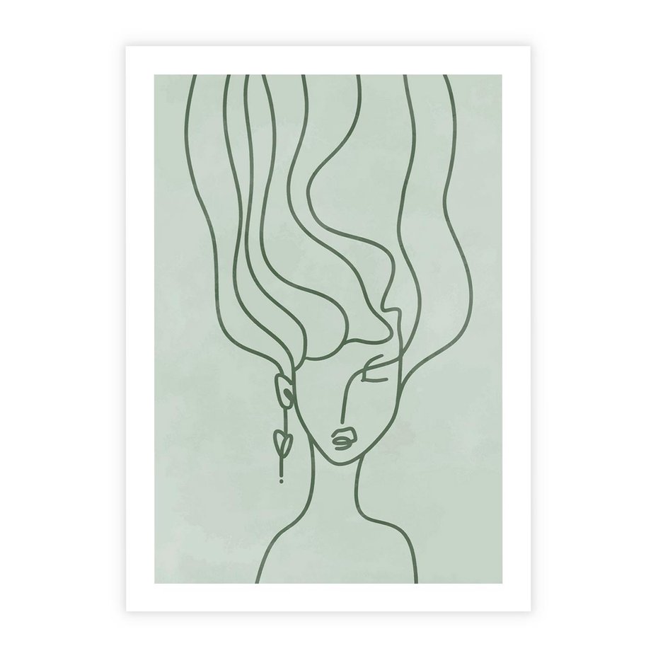 Plakat bez ramy 30x40 - Spokojne Objęcia Natury - abstrakcja, zielony szkic