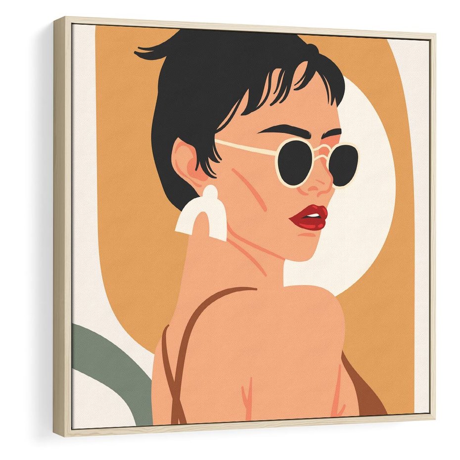 Obraz w ramie 50x50 - Kobieca Przenikliwość - nowoczesny plakat, styl retro - rama drewno