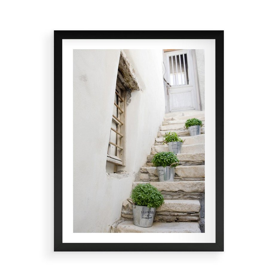 Plakat w ramie 50x70 - Wznoszące się Marzenia - schody, perspektywa - rama czarna