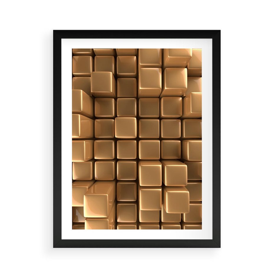 Plakat w ramie 50x70 - Błyszcząca Elegancja - złoto, 3d - rama czarna