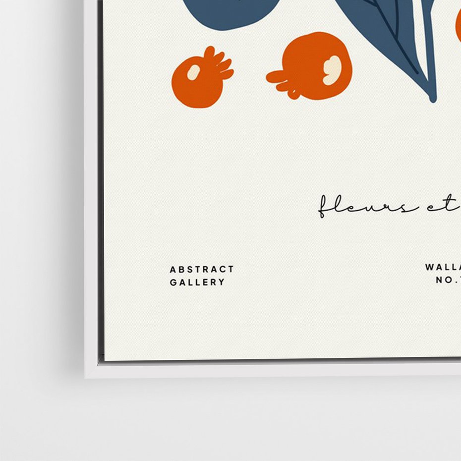 Obraz w ramie 50x70 - Minimalistyczna Uroda Jarzębin - jarzębiny, niebieskie liście - rama biała