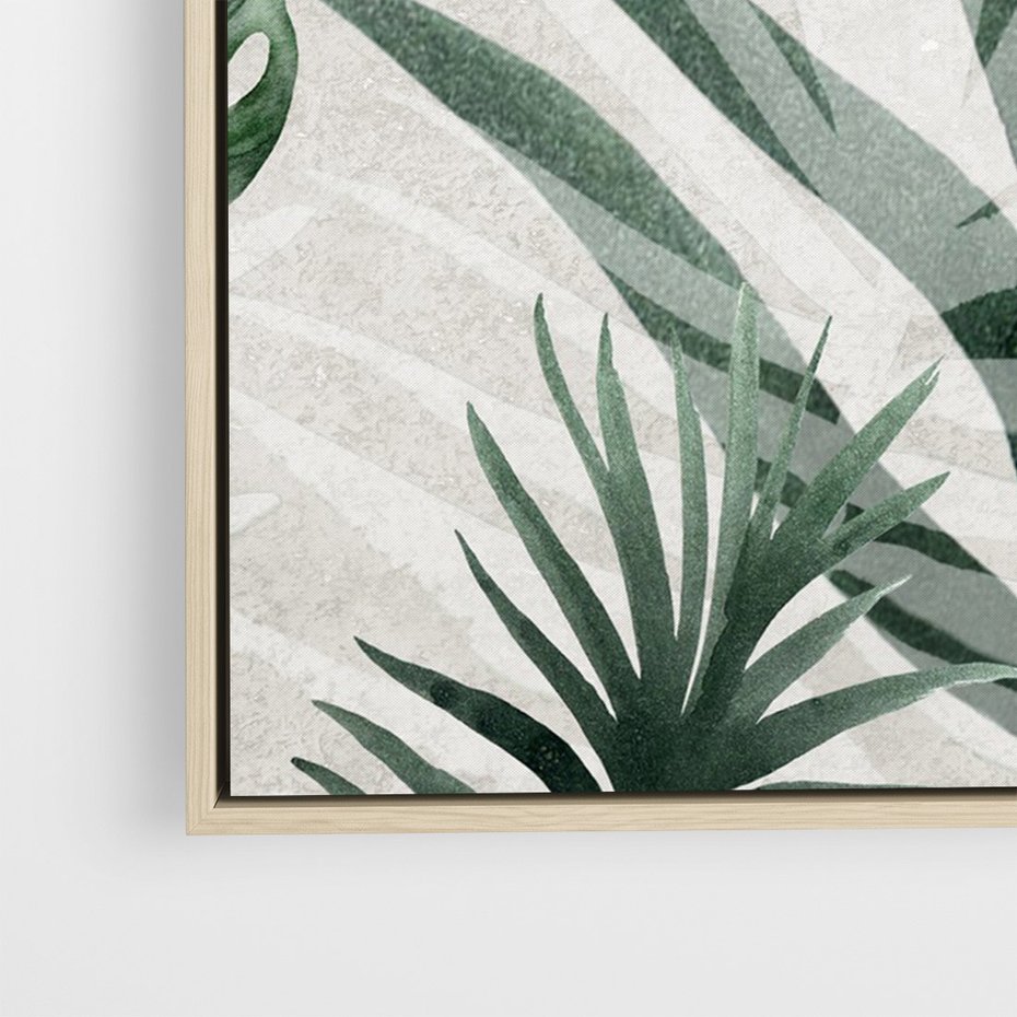 Obraz w ramie 80x120 - Tropikalne Akwarele - tropikalne liście, akwarela - rama drewno