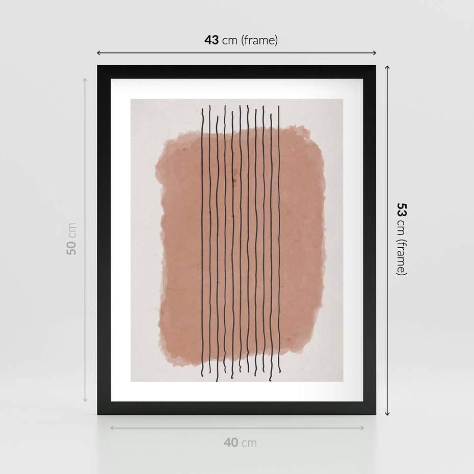 Plakat w ramie 40x50 - Rozmyte Widzenia - abstrakcyjna akwarelowa plama, nieregularne kreski - rama czarna