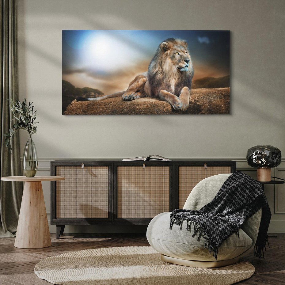 Obraz na płótnie 120x60 - Król sawanny - lew, kamień