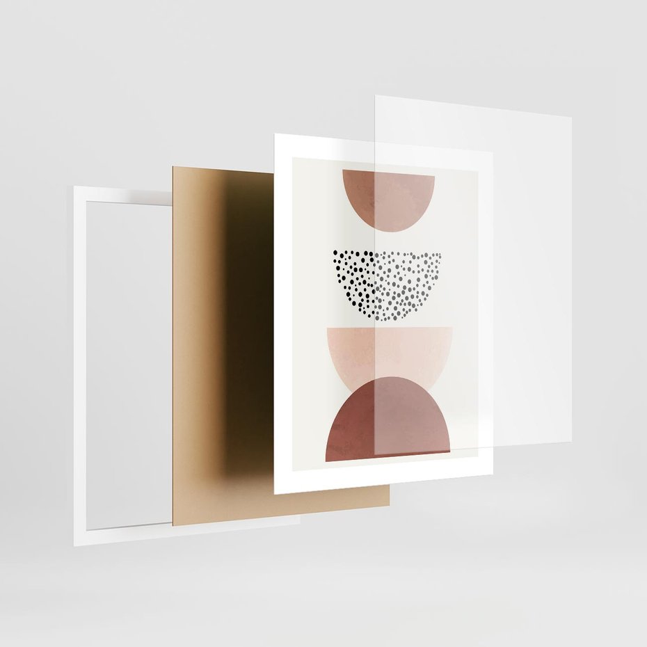 Plakat w ramie 40x50 - Geometryczna Harmonia w Brązach i Beżach - geometryczne kształty, brązy i beże - rama biała