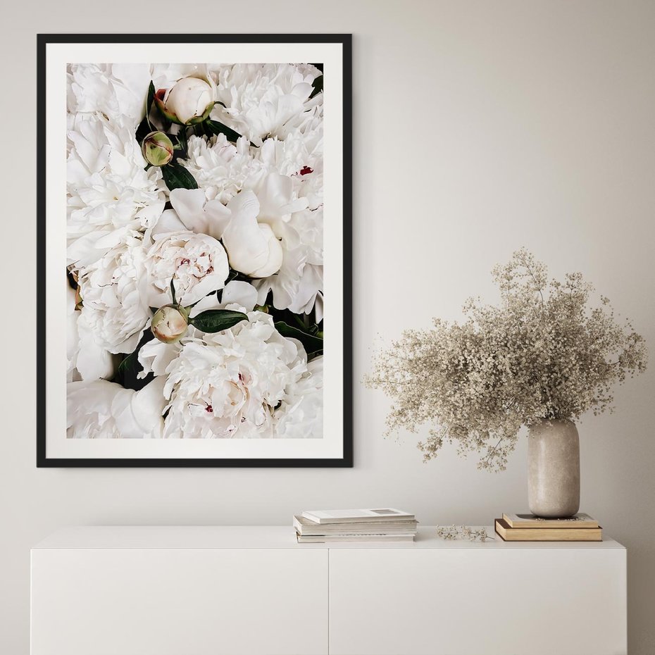 Plakat bez ramy 40x50 - Modne Białe Kwiaty - białe kwiaty, płatki