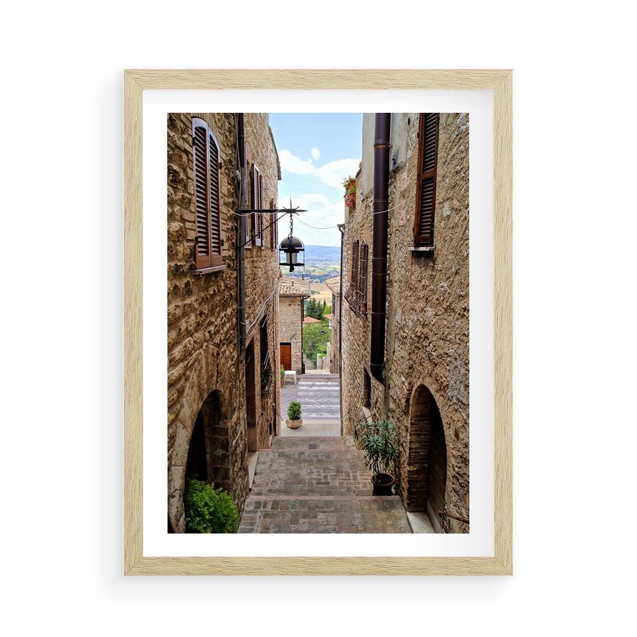Plakat w ramie 50x70 - Perspektywa malowniczej uliczki - uliczka, perspektywa - rama drewno