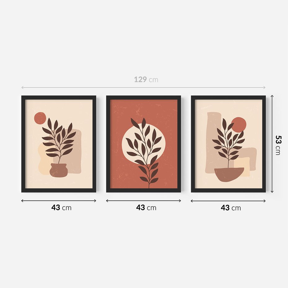 Zestaw obrazy w ramie 40x50 galeria - Boho, rośliny, liście - rama czarna