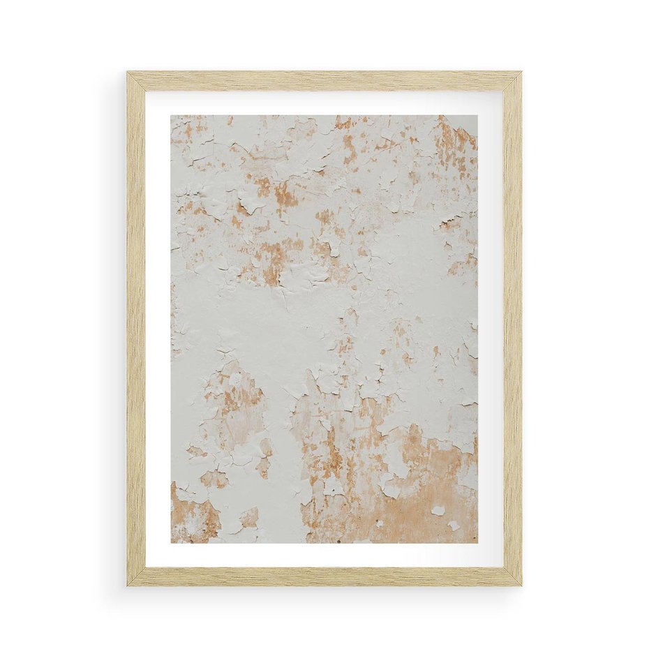 Plakat w ramie 50x70 - Beżowa Ściana z Łuszczącą Się Farbą - stara ściana, beżowa - rama drewno