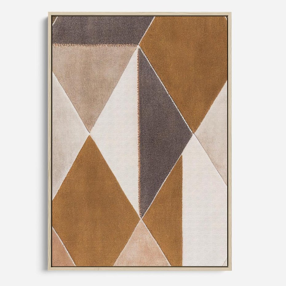 Obraz w ramie 80x120 - Odblaski niespełnionych marzeń - kompozycja z trójkątów, mix kolorów ziemi - rama drewno