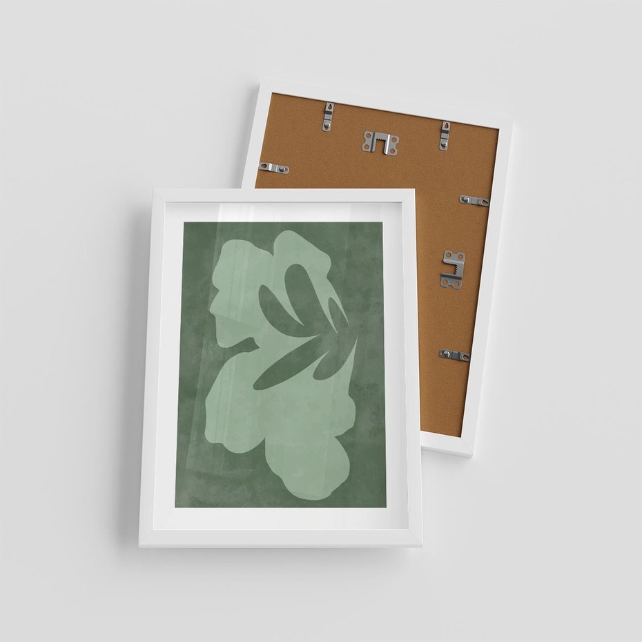 Plakat w ramie 30x40 - Kształty Zieleni - abstrakcyjny kształt, zielony plakat - rama biała