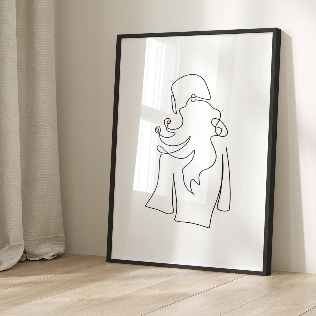 Plakat w ramie 40x50 - Zaklęte Linie - szkic kobiety, jedną linia - rama czarna