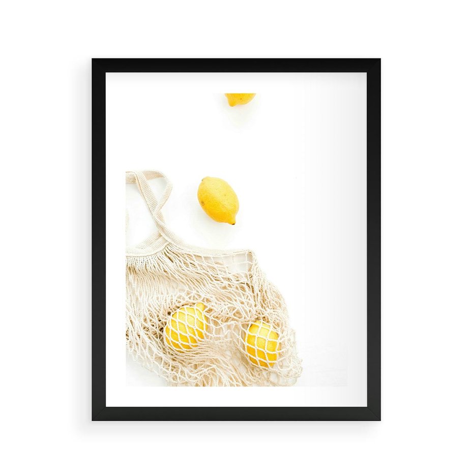 Plakat w ramie 40x50 - Cytrynowa Siatka - cytryny, materiałowa siatka - rama czarna
