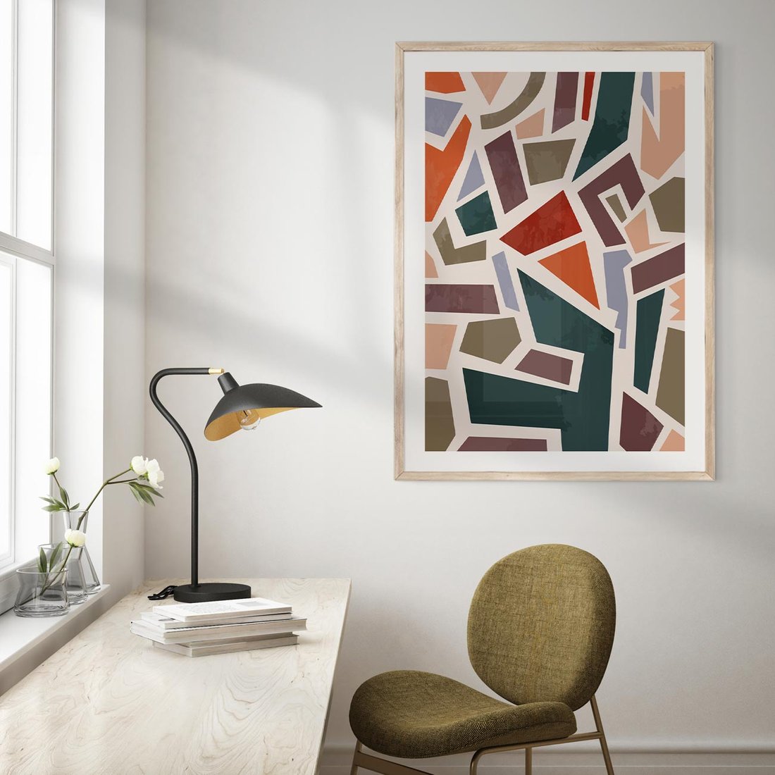Plakat w ramie 50x70 - Modernistyczna Transcendencja - geometryczne kształty, mozaika - rama drewno