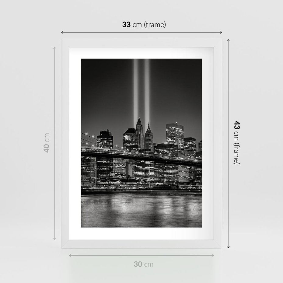 Plakat w ramie 30x40 - Miasto ożywione nocą - miasto, noc - rama biała