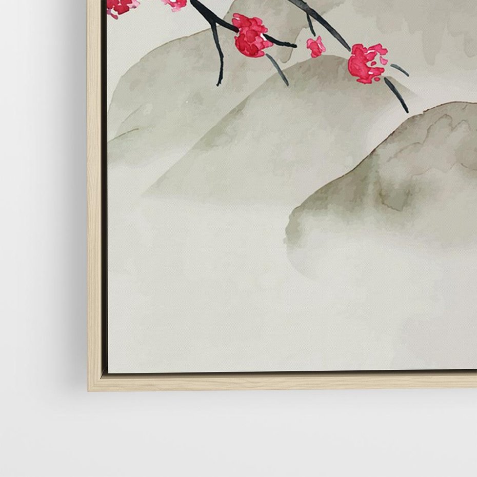 Obraz w ramie 120x80 - Harmonia Japandi - styl japandi, japonia - rama drewno