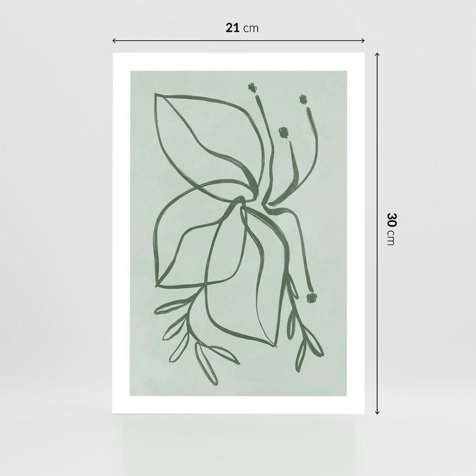 Plakat bez ramy 21x30 - Energetyczne Odrodzenie Natury - abstrakcyjne delikatne zielone linie, podobne do gałęzi kwiatów