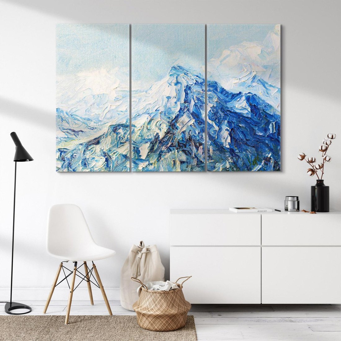 Obraz na płótnie 120x80 - Majestat Błękitnych Szczytów - olejny obraz, górski pejzaż
