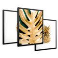 Zestaw obrazy w ramie 40x50 galeria - Złoty, ananas, monstera, gold - rama czarna