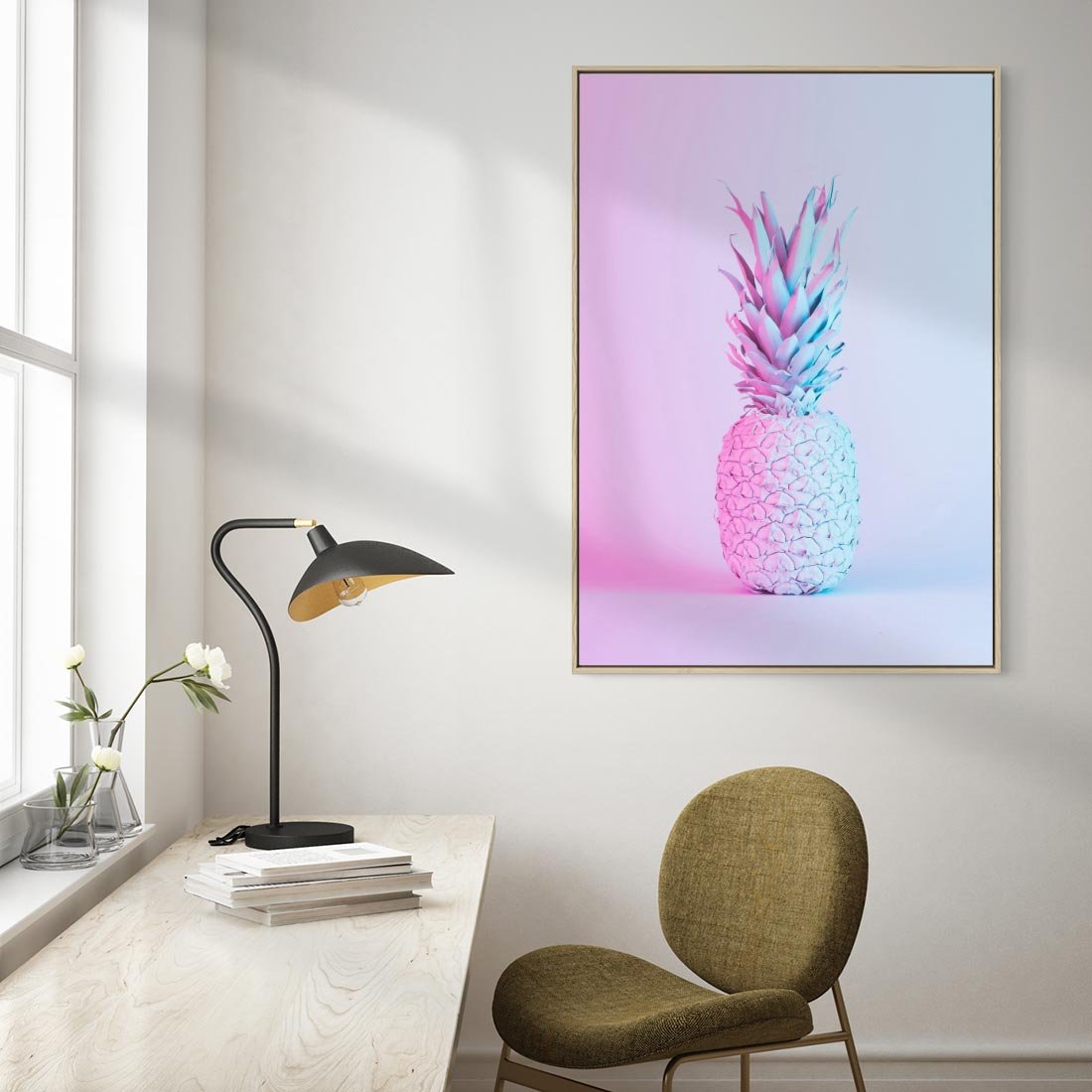 Obraz w ramie 80x120 - Ananas Abstrakcja - ananas, abstrakcja - rama drewno